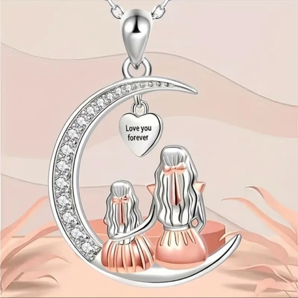 Mother Daughter Pendant Necklace Silver Gold Crescent Moon Love Gift NWT